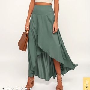 NWT O'Neill ambrosia dark sage green high low maxi skirt